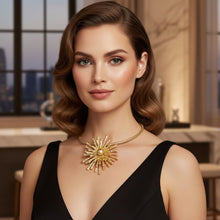 Load image into Gallery viewer, Pendant Matte Gold Metal Sunburst Flower Necklace
