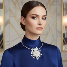 Load image into Gallery viewer, Pendant Matte Silver Metal Sunburst Flower Necklace
