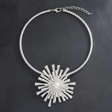 Load image into Gallery viewer, Pendant Matte Silver Metal Sunburst Flower Necklace
