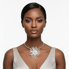 Load image into Gallery viewer, Pendant Matte Silver Metal Sunburst Flower Necklace
