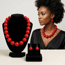 Load image into Gallery viewer, Mod Style Candy Red Chunky Bead Necklace
