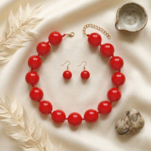 Load image into Gallery viewer, Mod Style Candy Red Chunky Bead Necklace

