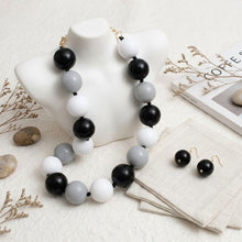 Load image into Gallery viewer, Mod Style Tricolor Black Tone Chunky Bead Necklace
