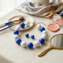 Load image into Gallery viewer, Mod Style Two Tone Blue White Chunky Bead Necklace

