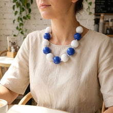 Load image into Gallery viewer, Mod Style Two Tone Blue White Chunky Bead Necklace
