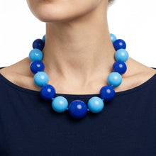 Load image into Gallery viewer, Mod Style Two Tone Blue Chunky Bead Necklace
