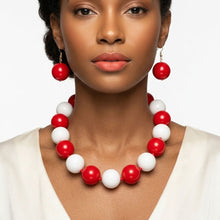 Load image into Gallery viewer, Mod Style Two Tone Red White Chunky Bead Necklace
