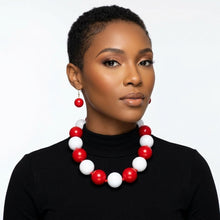 Load image into Gallery viewer, Mod Style Two Tone Red White Chunky Bead Necklace
