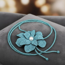 Load image into Gallery viewer, Long Y Brilliant Turquoise Blooming Flower Necklace
