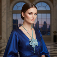 Load image into Gallery viewer, Long Y Brilliant Turquoise Blooming Flower Necklace
