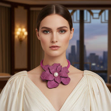 Load image into Gallery viewer, Brilliant Fuchsia Blooming Flower Choker Necklace
