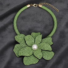 Load image into Gallery viewer, Brilliant Green Blooming Flower Choker Necklace
