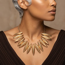 Load image into Gallery viewer, Egyptian Collar Matte Gold Fanned Necklace
