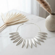 Load image into Gallery viewer, Egyptian Collar Matte Silver Fanned Necklace
