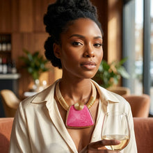 Load image into Gallery viewer, Large Pink Resin Pendant Gold Mesh Collar Necklace
