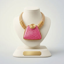 Load image into Gallery viewer, Large Pink Resin Pendant Gold Mesh Collar Necklace
