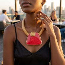 Load image into Gallery viewer, Large Red Resin Pendant Gold Mesh Collar Necklace

