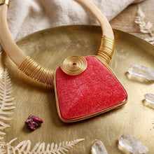 Load image into Gallery viewer, Large Red Resin Pendant Gold Mesh Collar Necklace
