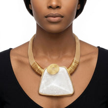Load image into Gallery viewer, Large White Resin Pendant Gold Collar Necklace
