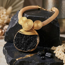 Load image into Gallery viewer, Black Druzy Stone Pendant Gold Collar Necklace
