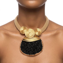 Load image into Gallery viewer, Black Druzy Stone Pendant Gold Collar Necklace
