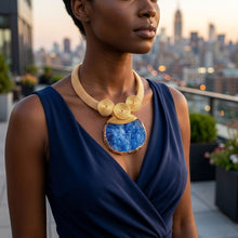 Load image into Gallery viewer, Blue Druzy Stone Pendant Gold Collar Necklace
