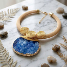 Load image into Gallery viewer, Blue Druzy Stone Pendant Gold Collar Necklace
