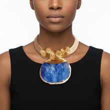 Load image into Gallery viewer, Blue Druzy Stone Pendant Gold Collar Necklace
