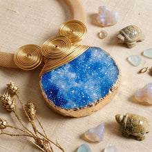 Load image into Gallery viewer, Blue Druzy Stone Pendant Gold Collar Necklace
