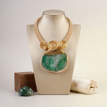 Load image into Gallery viewer, Green Druzy Stone Pendant Gold Collar Necklace
