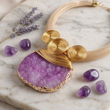 Load image into Gallery viewer, Purple Druzy Stone Pendant Gold Collar Necklace
