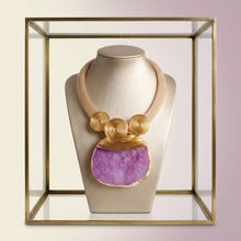 Load image into Gallery viewer, Purple Druzy Stone Pendant Gold Collar Necklace
