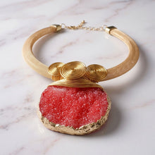 Load image into Gallery viewer, Red Druzy Stone Pendant Gold Collar Necklace
