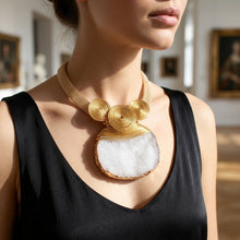 Load image into Gallery viewer, White Druzy Stone Pendant Gold Collar Necklace
