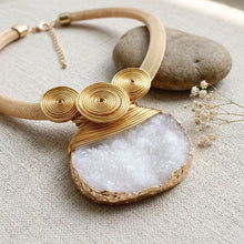 Load image into Gallery viewer, White Druzy Stone Pendant Gold Collar Necklace
