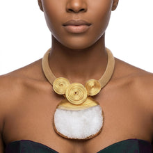 Load image into Gallery viewer, White Druzy Stone Pendant Gold Collar Necklace
