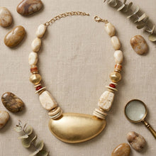Load image into Gallery viewer, Ivory Bead Sculpted Matte Gold Pendant Necklace
