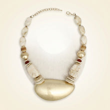 Load image into Gallery viewer, Ivory Bead Sculpted Matte Gold Pendant Necklace
