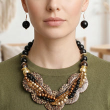 Load image into Gallery viewer, Leopard Print Disc Black Beaded Collar Necklace
