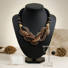 Load image into Gallery viewer, Leopard Print Disc Black Beaded Collar Necklace
