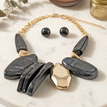 Load image into Gallery viewer, Chunky Black Geometric Marbled Resin Bib Necklace
