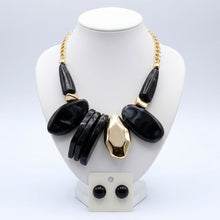Load image into Gallery viewer, Chunky Black Geometric Marbled Resin Bib Necklace
