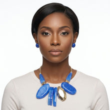 Load image into Gallery viewer, Chunky Blue Geometric Marbled Resin Bib Necklace
