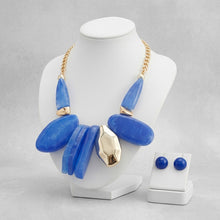 Load image into Gallery viewer, Chunky Blue Geometric Marbled Resin Bib Necklace
