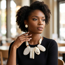Load image into Gallery viewer, Chunky Ivory Geometric Marbled Resin Bib Necklace
