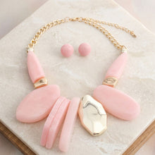 Load image into Gallery viewer, Chunky Pink Geometric Marbled Resin Bib Necklace
