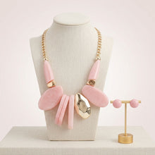 Load image into Gallery viewer, Chunky Pink Geometric Marbled Resin Bib Necklace
