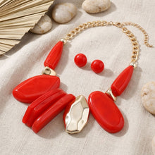 Load image into Gallery viewer, Chunky Red Geometric Marbled Resin Bib Necklace
