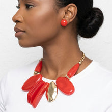 Load image into Gallery viewer, Chunky Red Geometric Marbled Resin Bib Necklace
