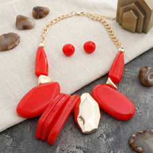 Load image into Gallery viewer, Chunky Red Geometric Marbled Resin Bib Necklace
